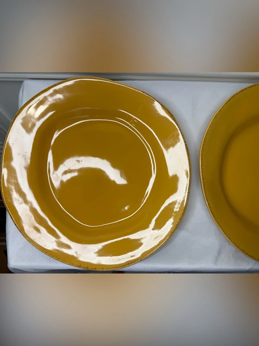 Pair of 12” Vintage Golden Yellow Pier 1 Plates Pattern Elemental So Pretty